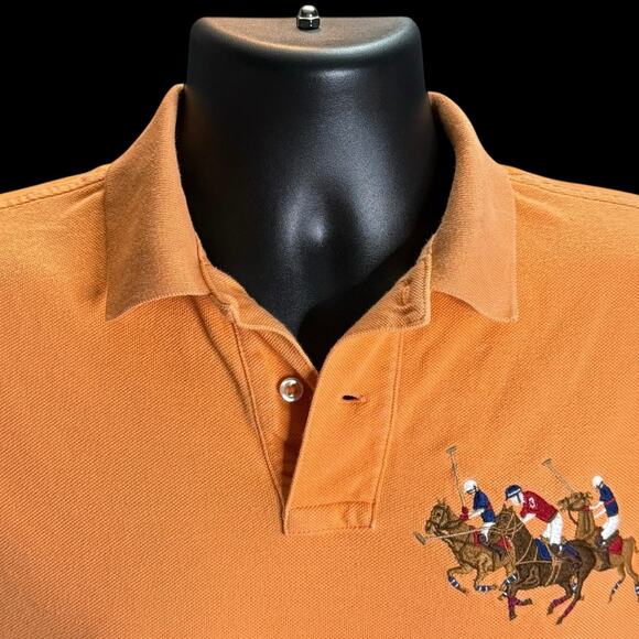 Polo Ralph Lauren Orange Custom Slim Fit Mesh Shirt SM Embroidered Triple-Pony - Picture 7 of 13
